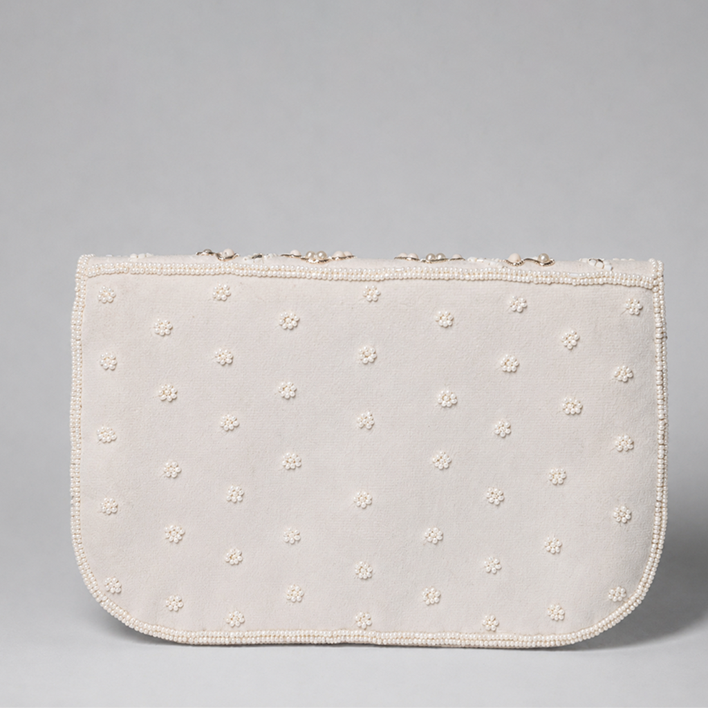 Ivory Blossom Embroidered Clutch