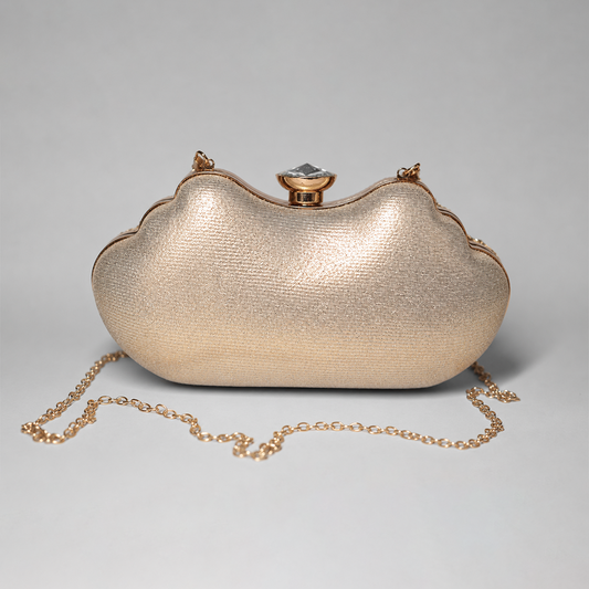 Metallic Chain Fringe V-Shape Clutch