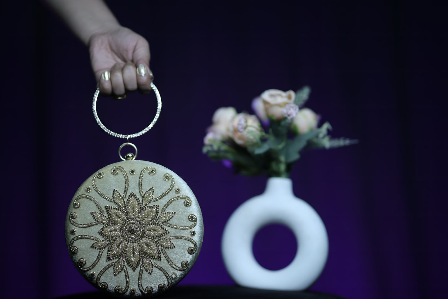 Lunar Blossom Circular Clutch