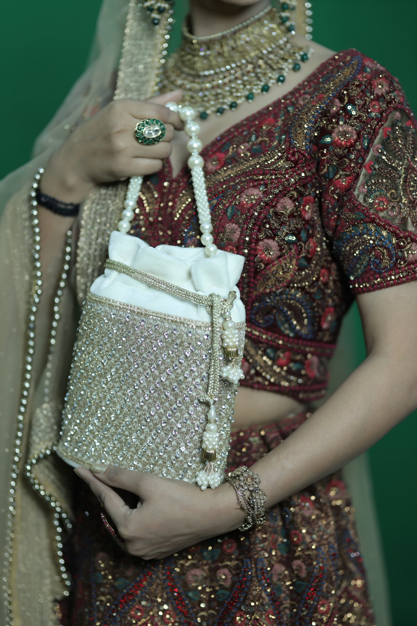 Pearl-Embellished Bridal Potli Bag