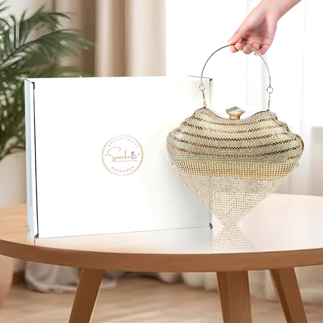 Metallic Chain Fringe Evening Clutch-v shape clutch