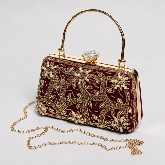 Maroon Gold Festive Handbag