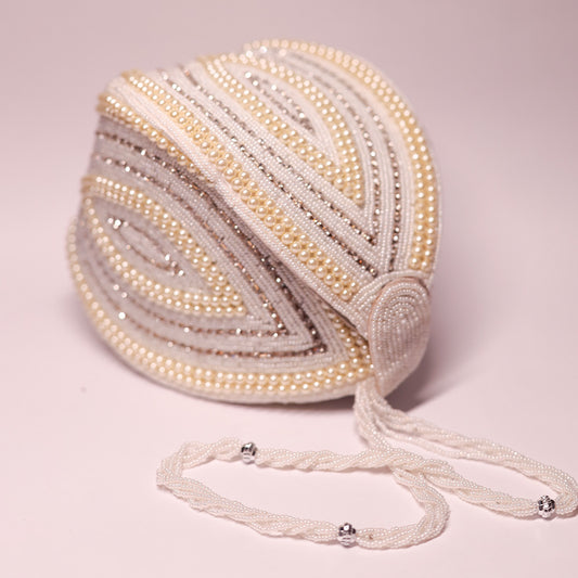 Pearl-Embellished Bridal Drawstring Bag-white Potli
