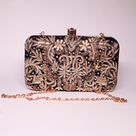 Black & Gold Floral Clutch