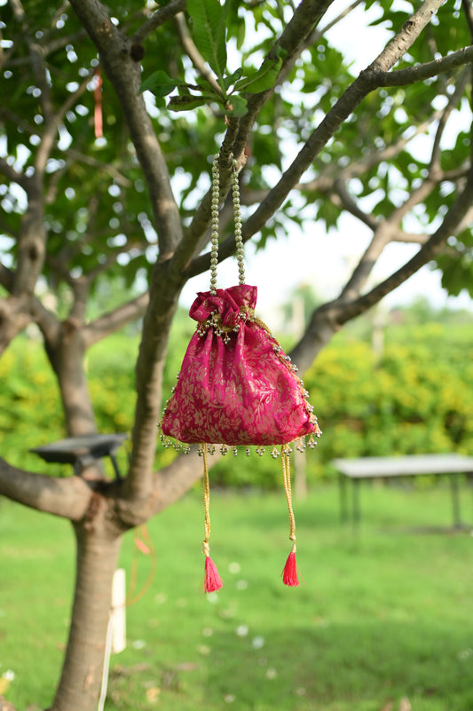 Pink & Gold Banarasi Potli
