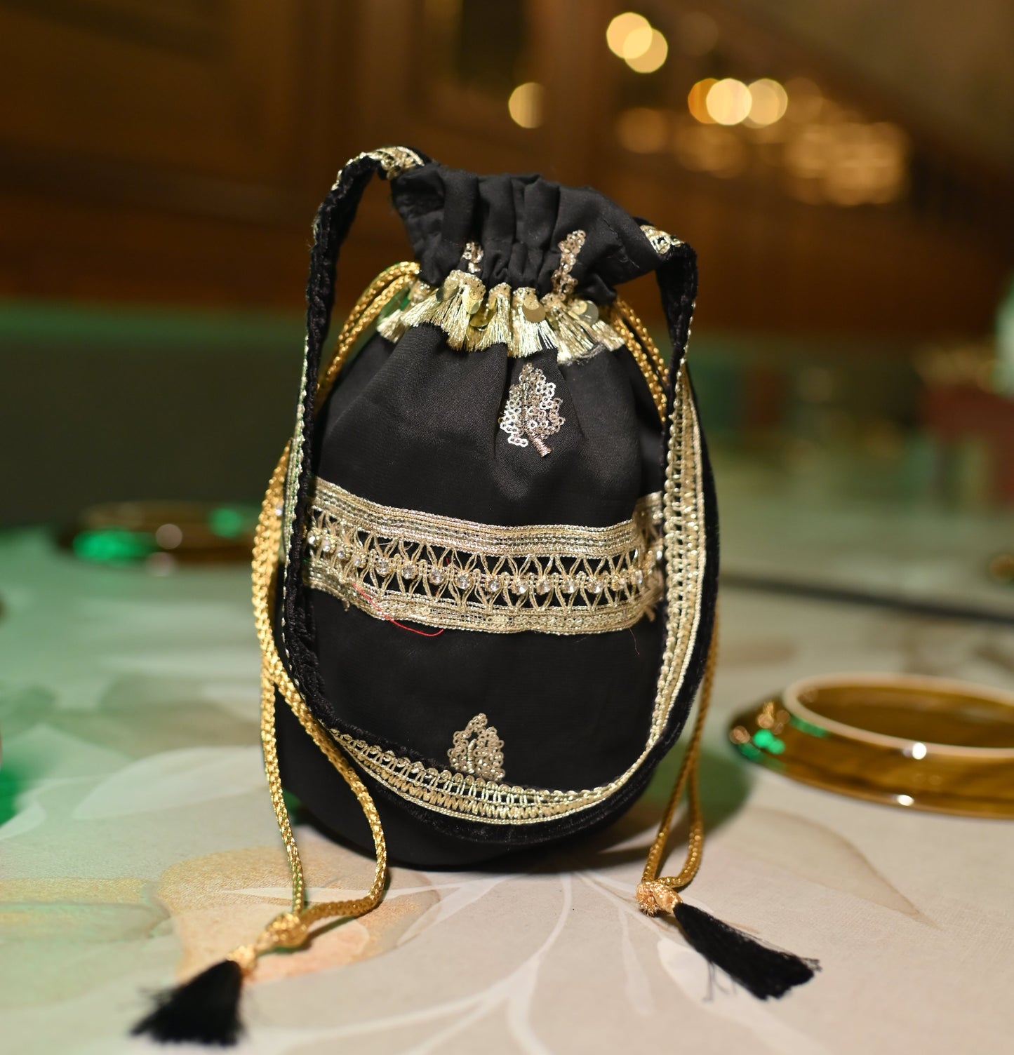 Elegant Striped Black Potli
