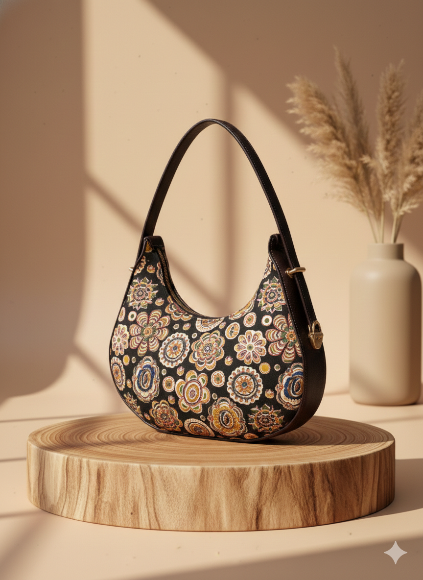 Art-inspired elegance in a modern crescent silhouette.