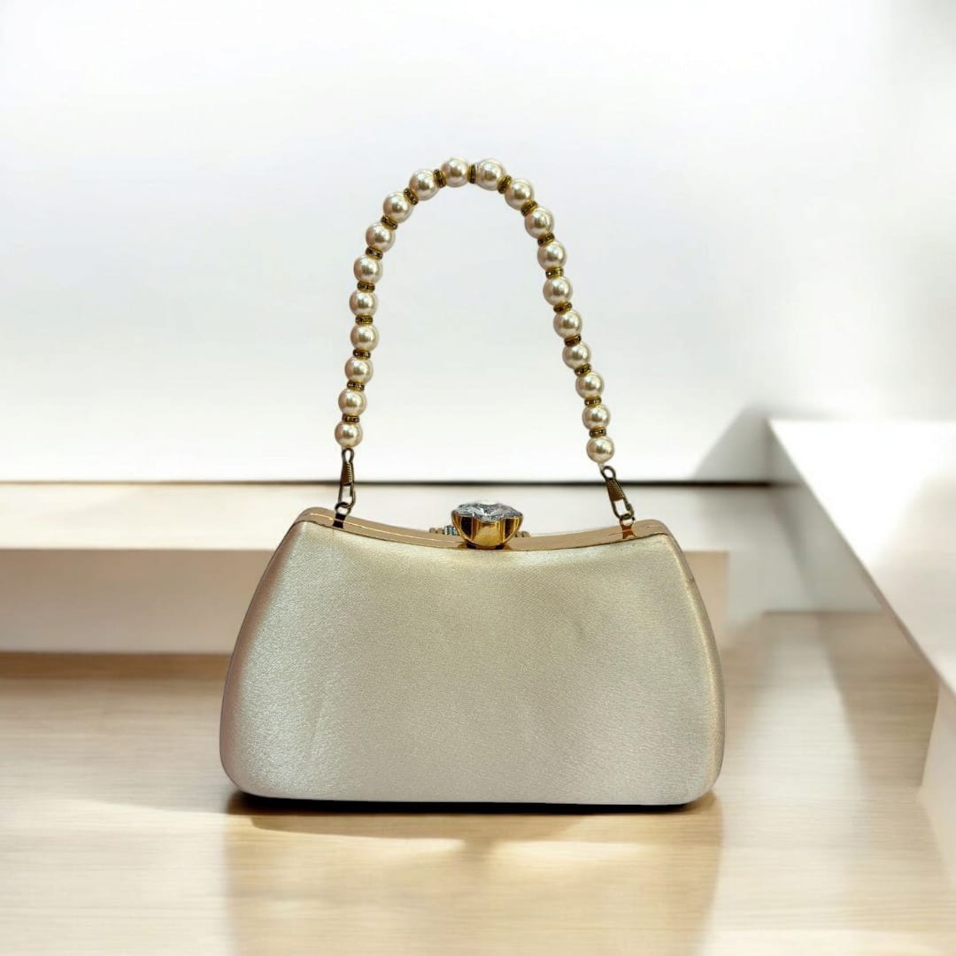 Golden Beaded Round Handle Evening Bag-golden purse