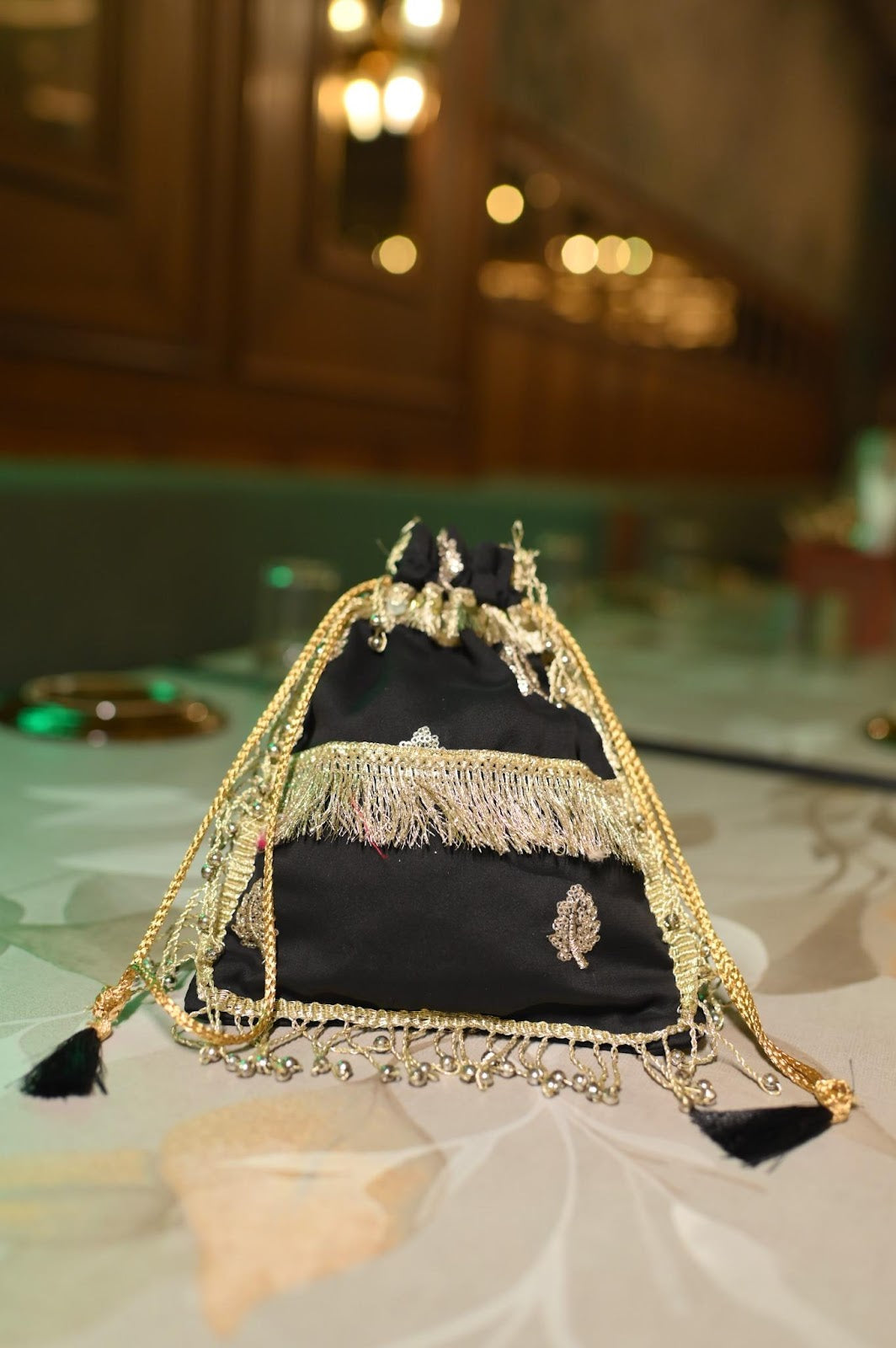 Festive Fringe Black Potli