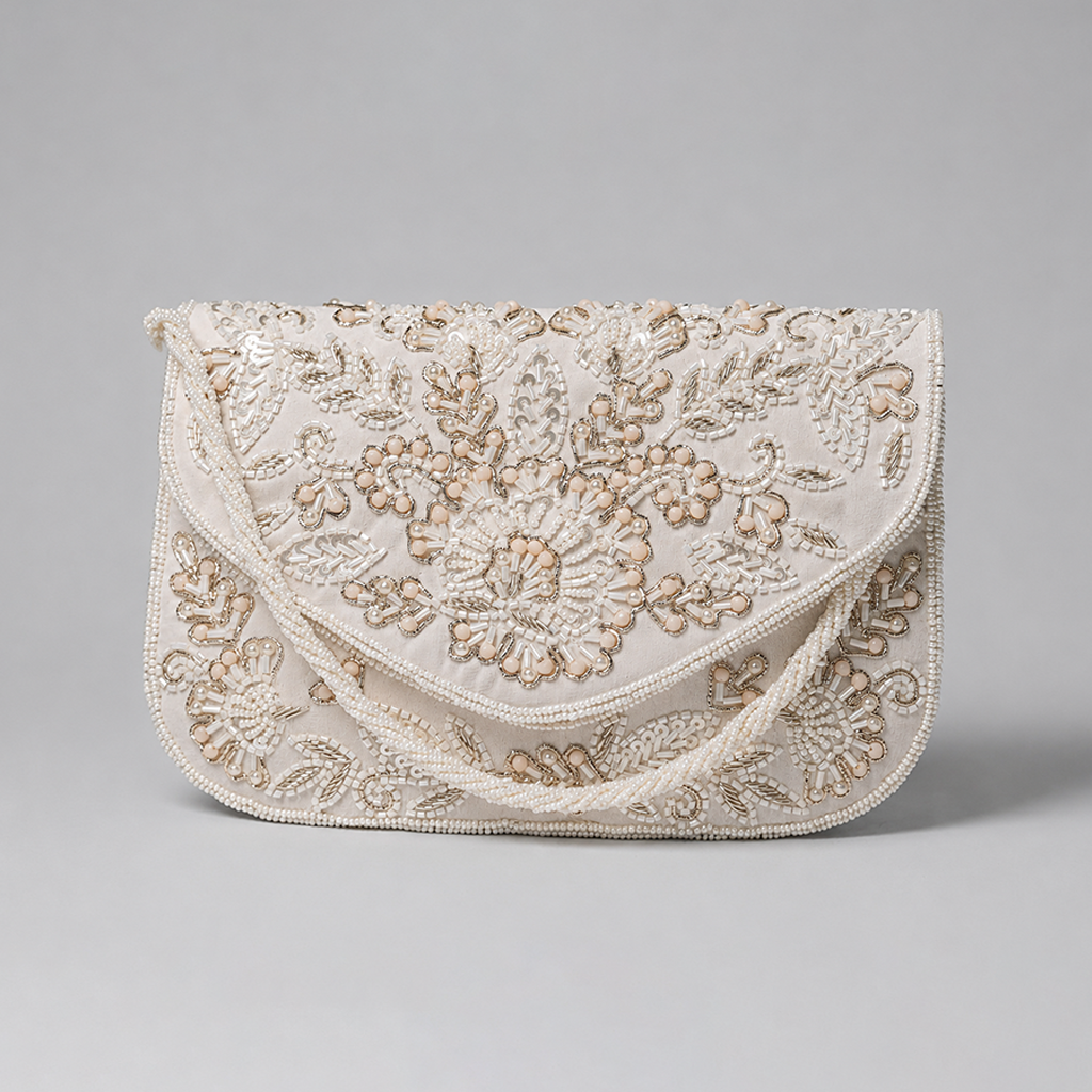 Ivory Blossom Embroidered Clutch