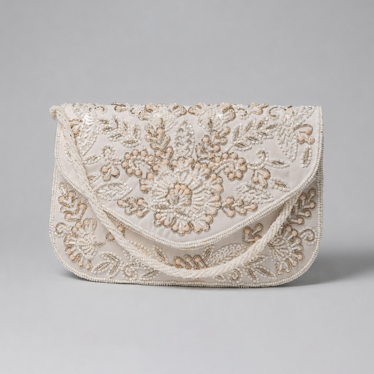 Ivory Blossom Embroidered Clutch