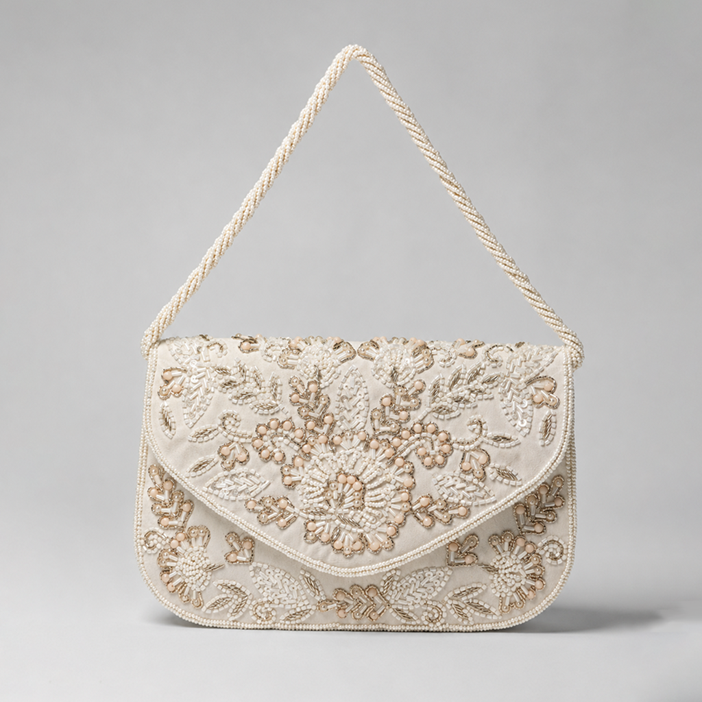 Ivory Blossom Embroidered Clutch