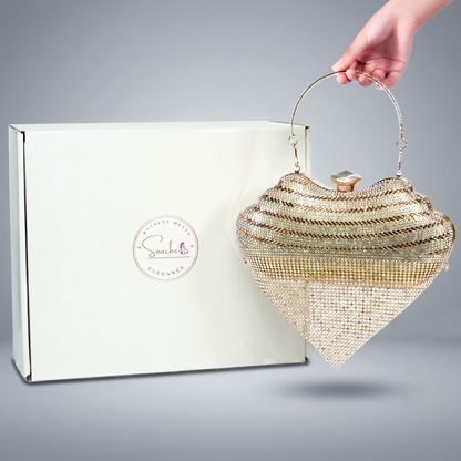 Metallic Chain Fringe V-Shape Clutch