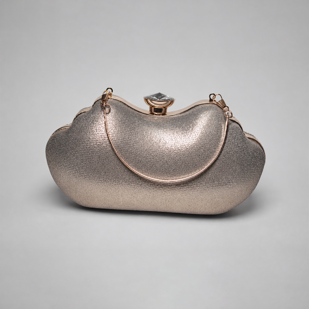 Metallic Chain Fringe V-Shape Clutch