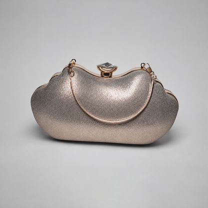 Metallic Chain Fringe V-Shape Clutch