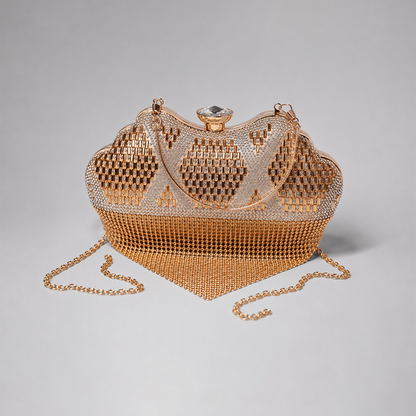 Metallic Chain Fringe V-Shape Clutch