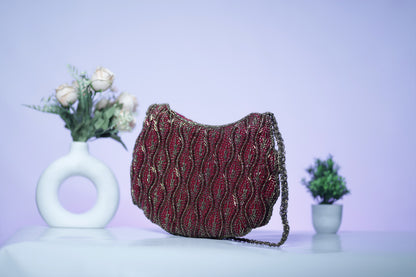 Scarlet Wave Beaded Handbag-pink colour zardozi