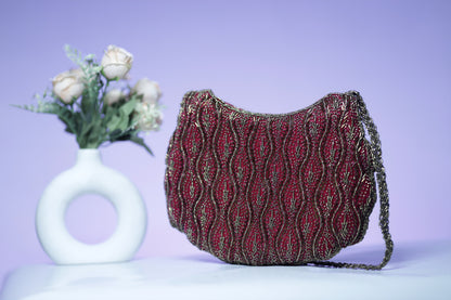 Scarlet Wave Beaded Handbag-pink colour zardozi