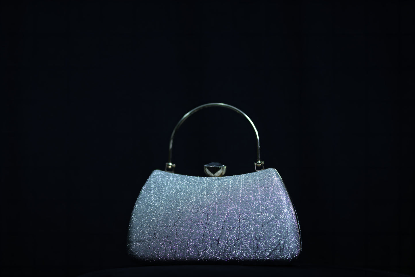 Glittering Silver Evening Clutch with Metal Handle