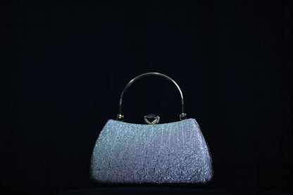 Glittering Silver Evening Clutch with Metal Handle
