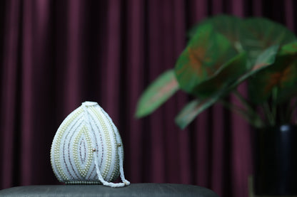 Pearl-Embellished Bridal Drawstring Bag-white Potli