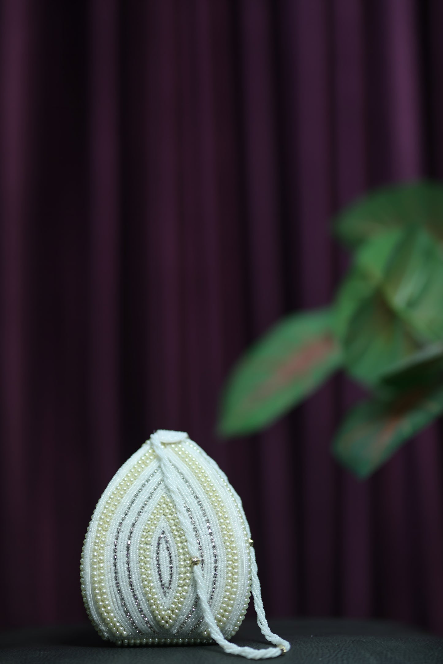 Pearl-Embellished Bridal Drawstring Bag-white Potli