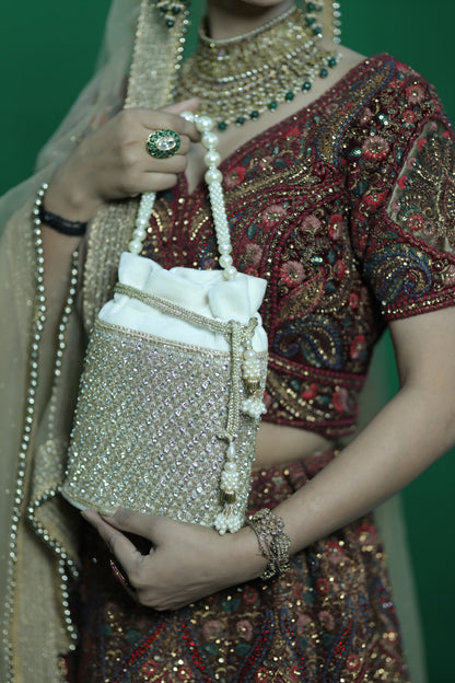 Pearl-Embellished Bridal Potli Bag