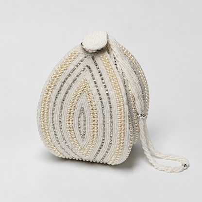 Pearl-Embellished Bridal Drawstring Bag-white Potli