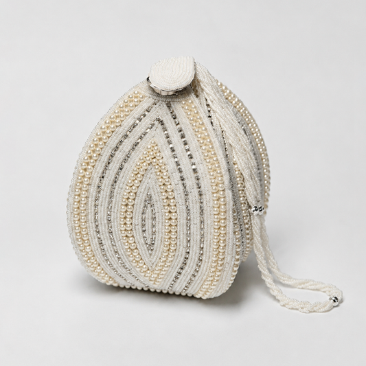 Pearl-Embellished Bridal Drawstring Bag-white Potli