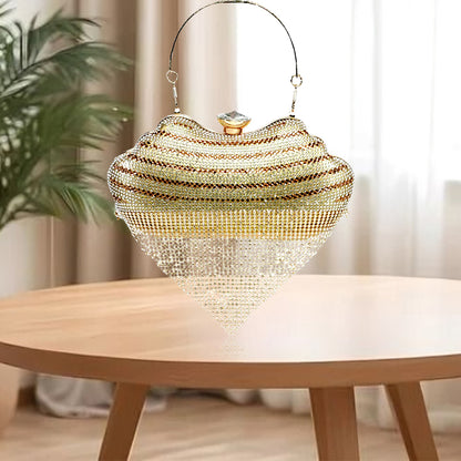 Metallic Chain Fringe Evening Clutch-v shape clutch