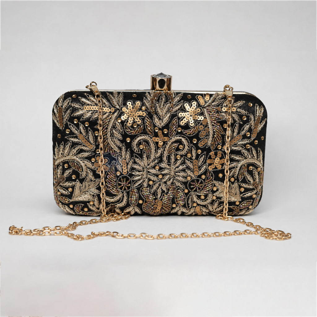 Black & Gold Floral Clutch