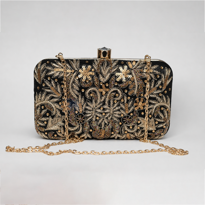Black & Gold Floral Clutch