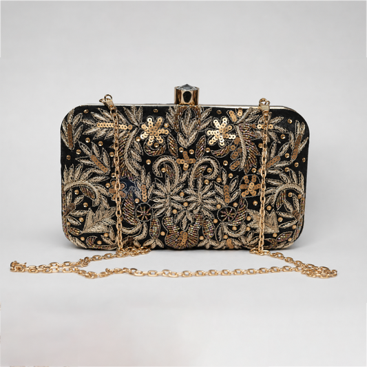 Black & Gold Floral Clutch