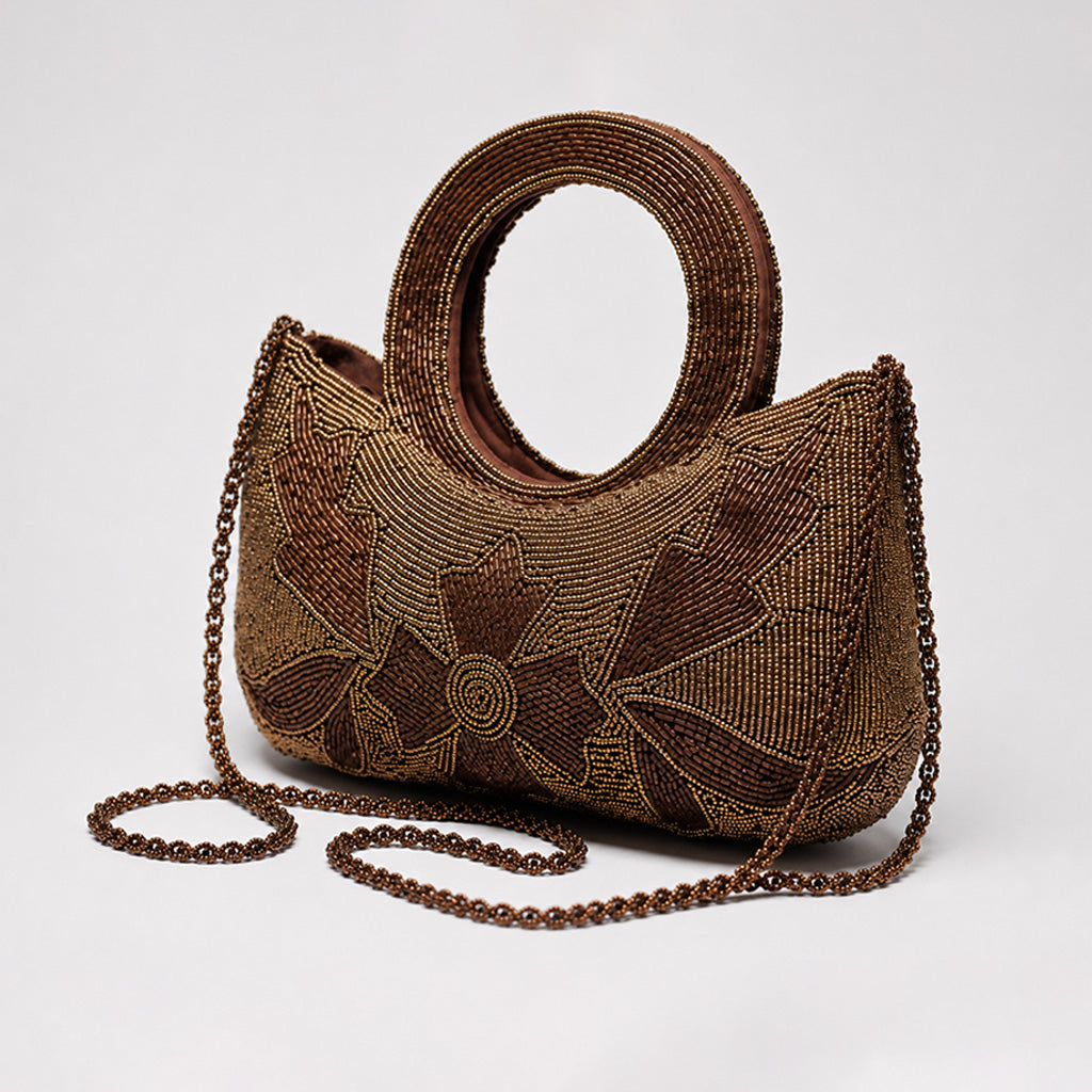 Golden Blossom Beaded Clutch".