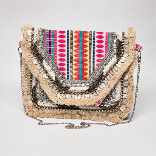Boho Embellished Jute Sling Bag