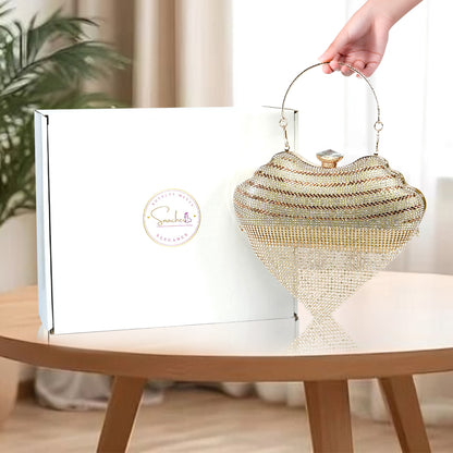 Metallic Chain Fringe Evening Clutch-v shape clutch