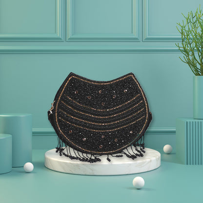Midnight Elegance Beaded Purse-black purse-price