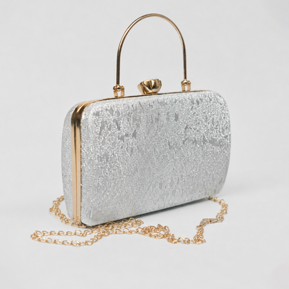 Glitter Silver Clutch with Metal Handle