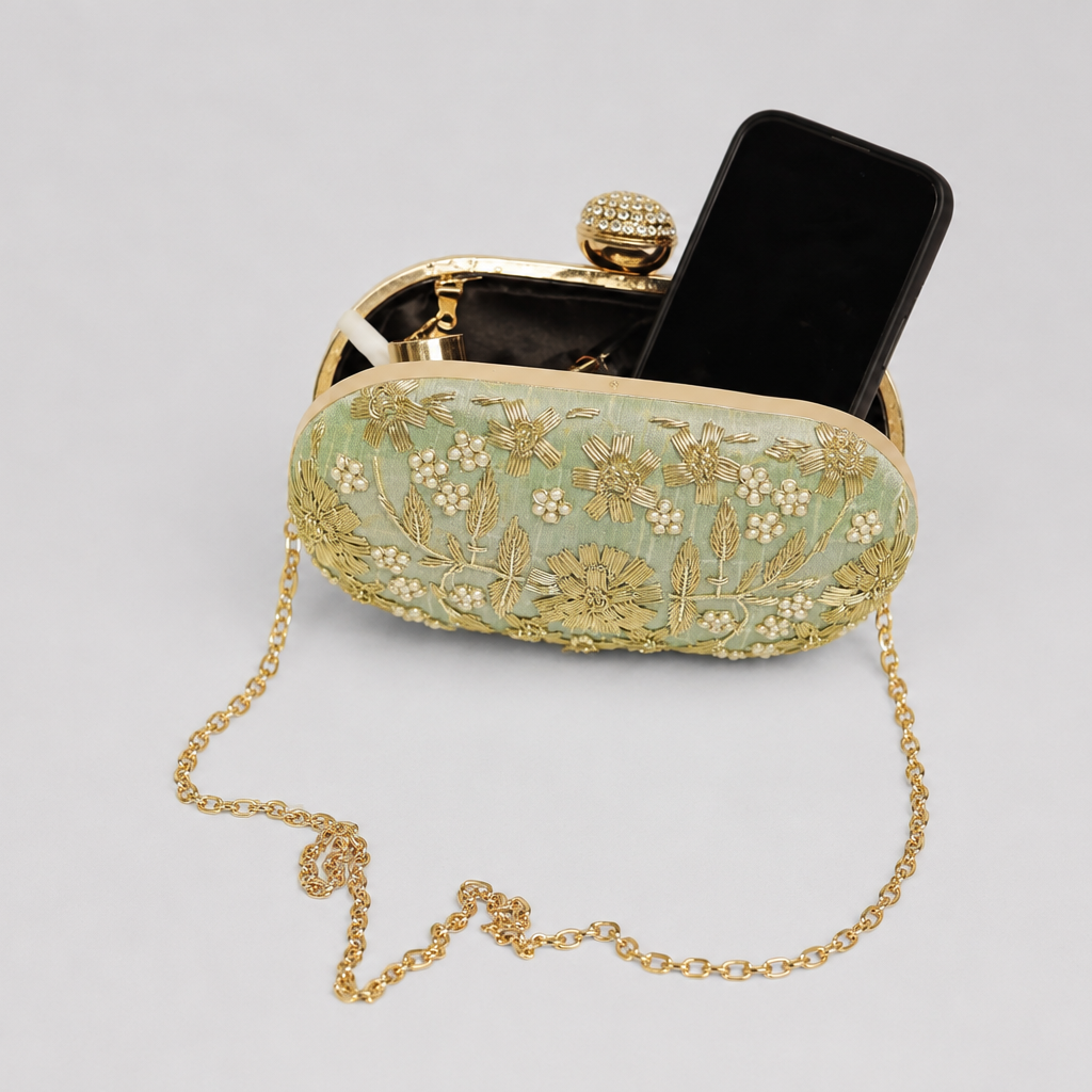 Floral Embroidered Clutch