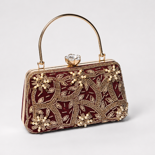 Maroon Gold Festive Handbag