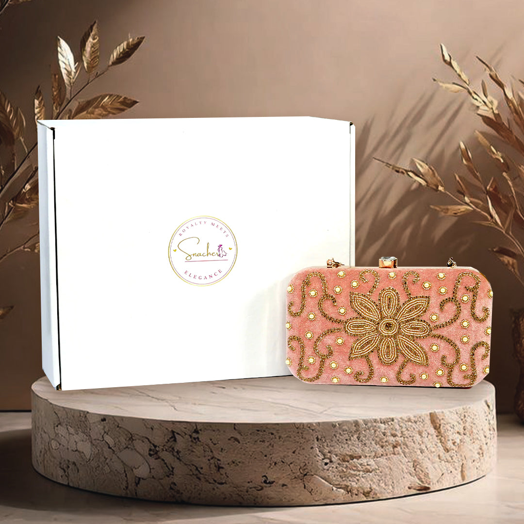 Blush Pink Floral Embellished Evening Clutch
