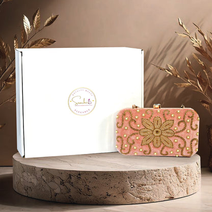 Blush Pink Floral Embellished Evening Clutch
