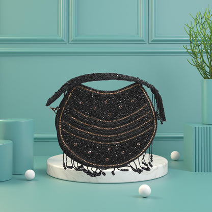 Midnight Elegance Beaded Purse-black purse-price