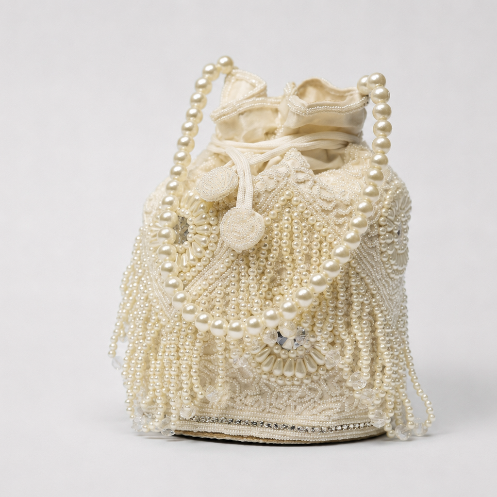 Ivory Pearl Embellished Potli Bag