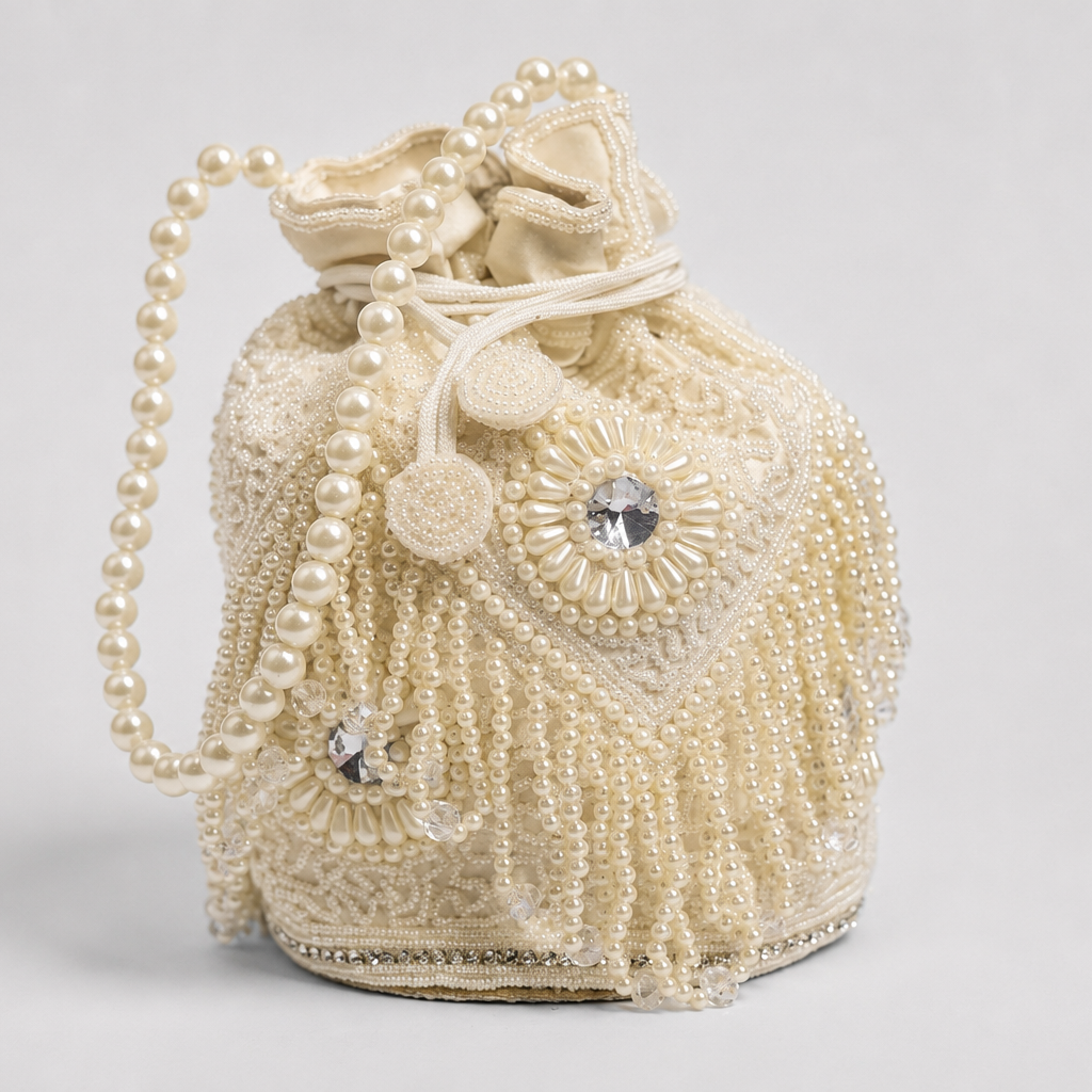 Ivory Pearl Embellished Potli Bag