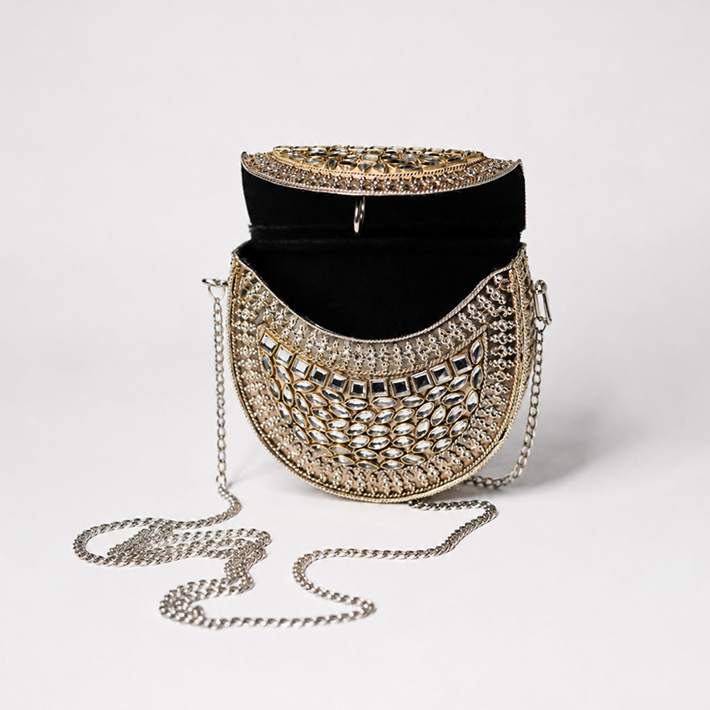 Mini Royal Kundan Crescent Sling Clutch