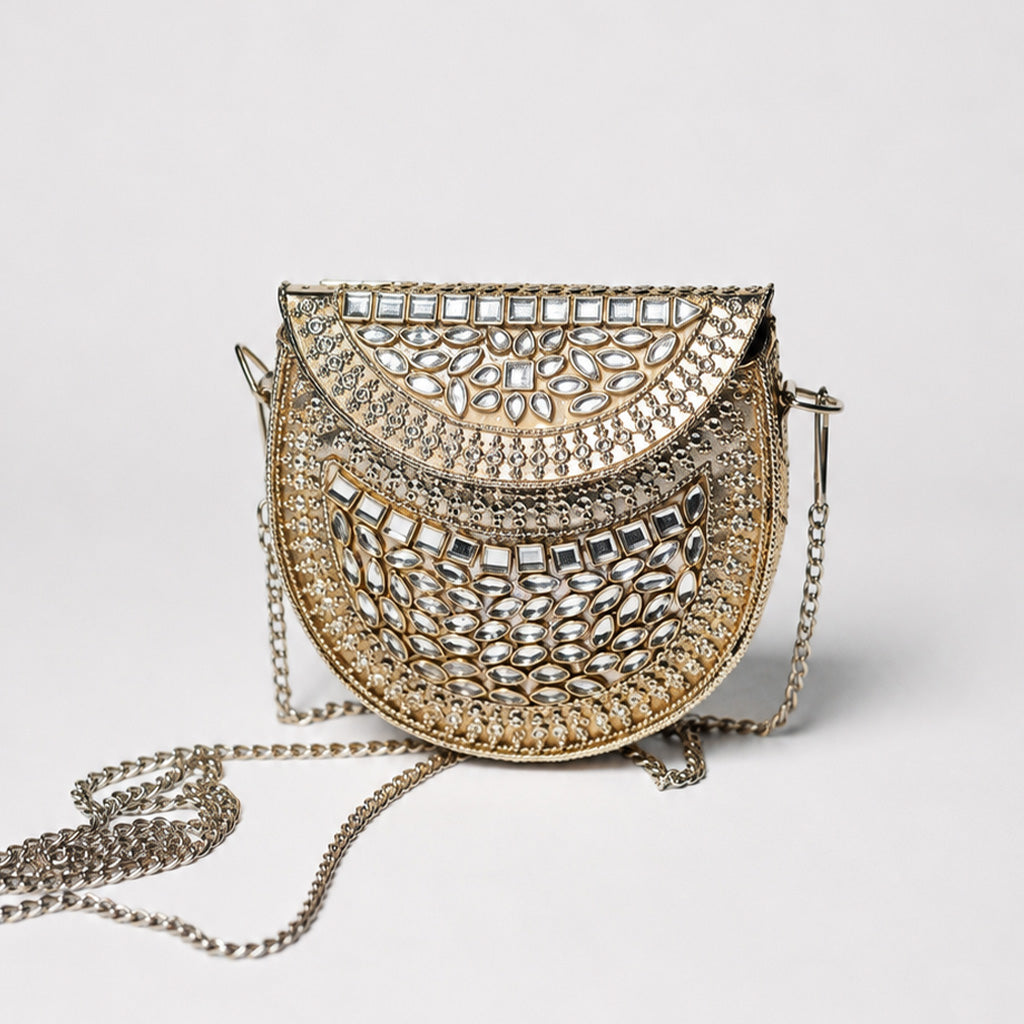 Mini Royal Kundan Crescent Sling Clutch