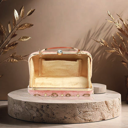 Blush Pink Floral Embellished Evening Clutch