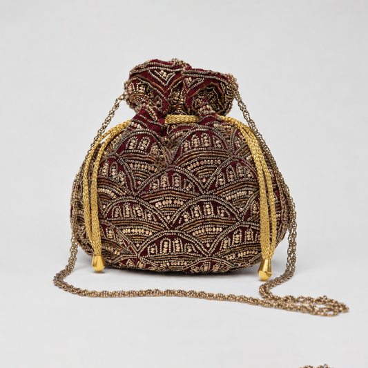 Maroon Gold Festive Potli