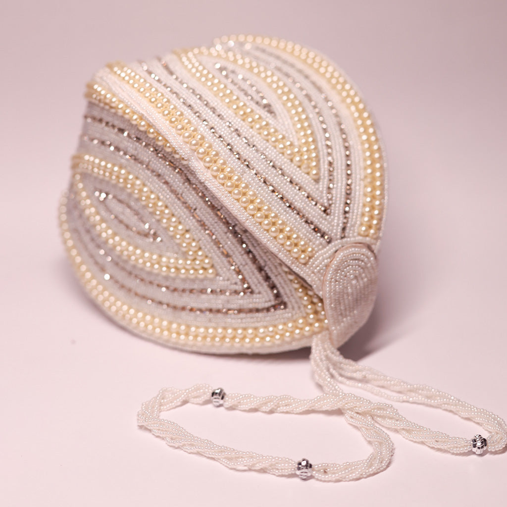 Pearl-Embellished Bridal Drawstring Bag-white Potli